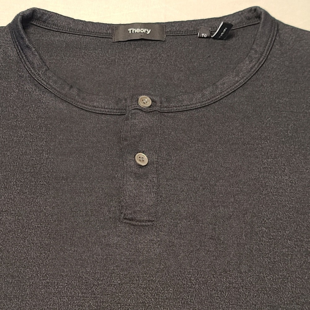 Theory Gaskell‎ H Anemone Henley Shirt Mens XL Grey Modal Blend Short Sleeve
